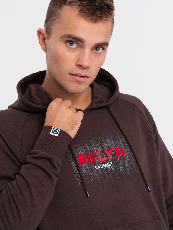 Ombre Clothing Tmavohnedá pánska mikina s potlačou Ombre Oblečenie