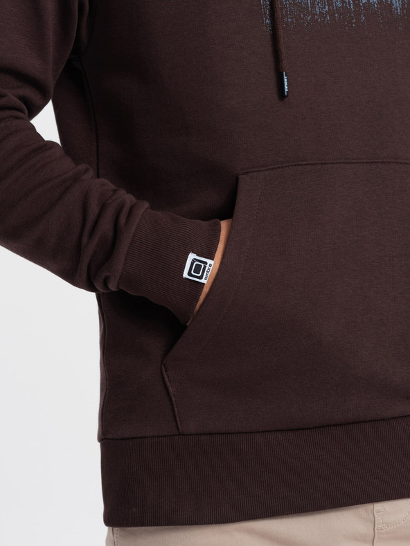 Ombre Clothing Tmavohnedá pánska mikina s potlačou Ombre Oblečenie