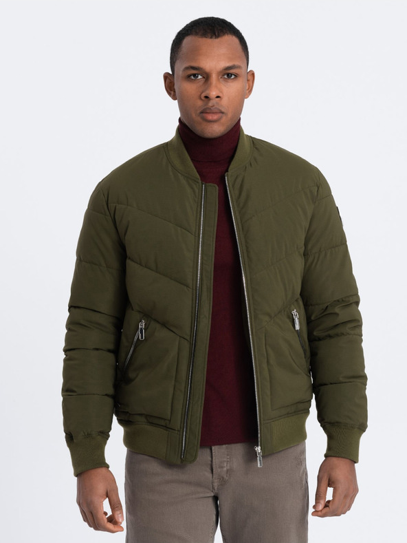 Ombre Clothing Khaki pánsky prešívaný bomber Ombre Oblečenie