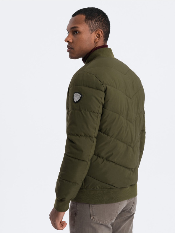 Ombre Clothing Khaki pánsky prešívaný bomber Ombre Oblečenie