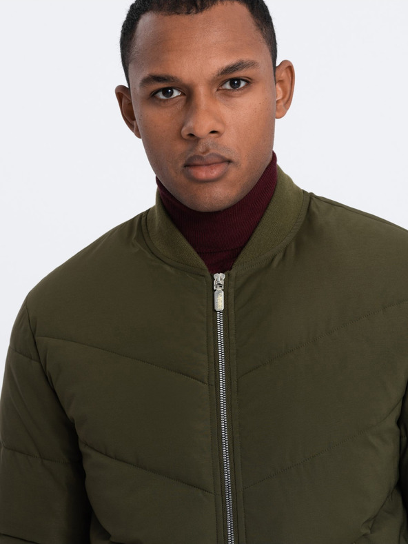 Ombre Clothing Khaki pánsky prešívaný bomber Ombre Oblečenie