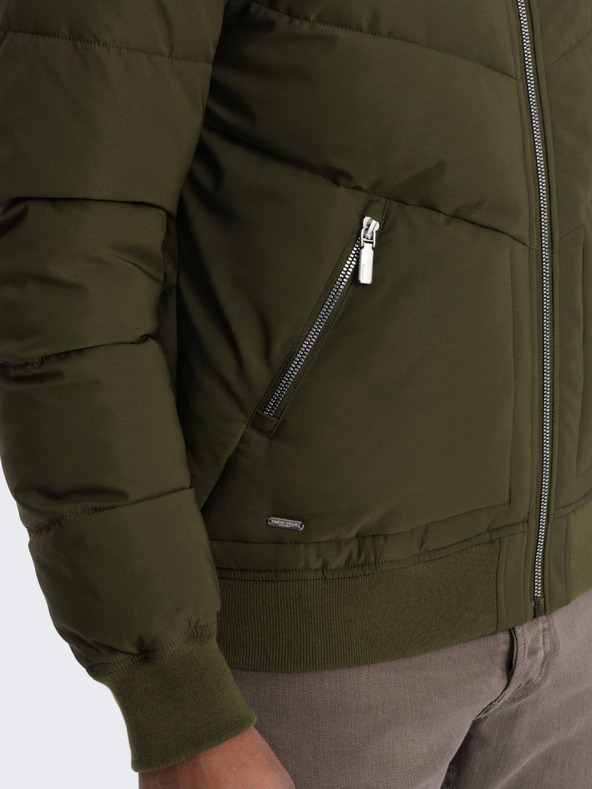 Ombre Clothing Khaki pánsky prešívaný bomber Ombre Oblečenie