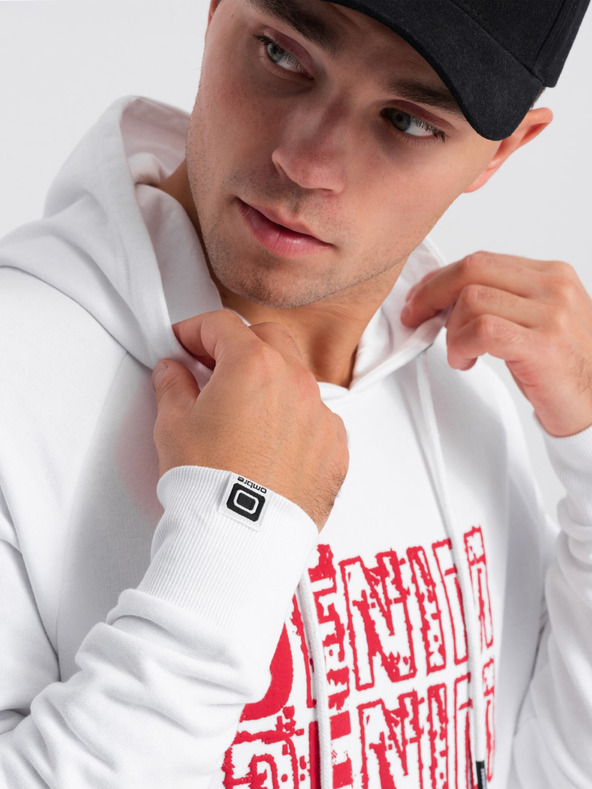 Ombre Clothing Červeno-biela pánska mikina s kapucňou a potlačou Ombre Clothing