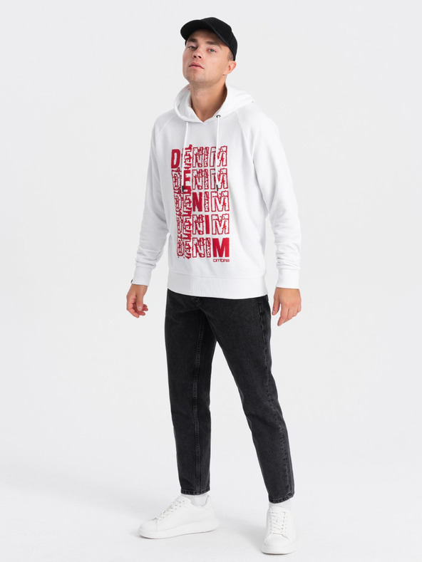 Ombre Clothing Červeno-biela pánska mikina s kapucňou a potlačou Ombre Clothing