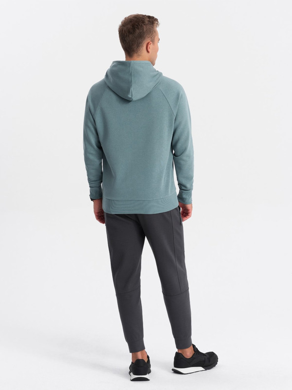 Ombre Clothing Modrá pánska mikina s kapucňou s potlačou Ombre Oblečenie