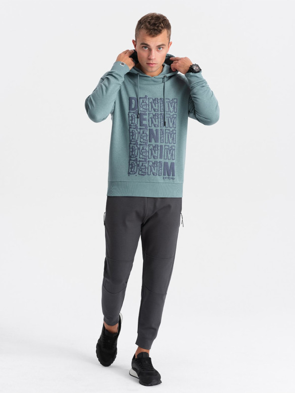 Ombre Clothing Modrá pánska mikina s kapucňou s potlačou Ombre Oblečenie