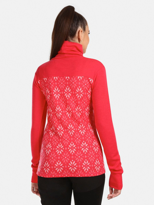 Kilpi Tmavoružové dámske vzorované tričko s rolákom z merino vlny Kilpi JANNU