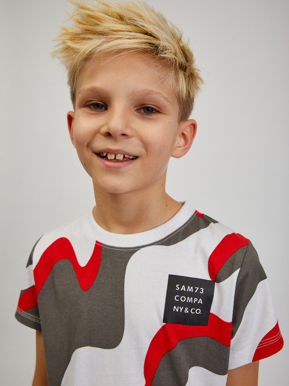 Sam 73 Šedo-červené chlapčenské vzorované tričko SAM 73 Oscar