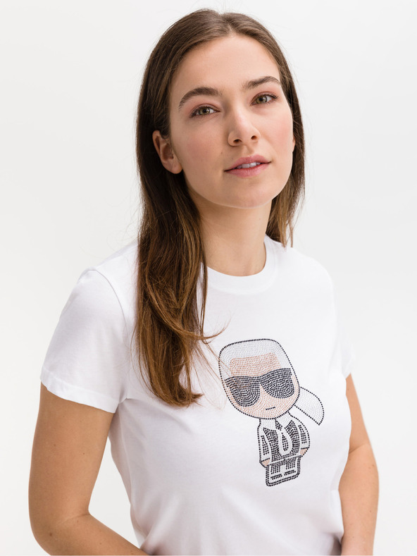 Karl Lagerfeld Biele dámske vzorované tričko KARL LAGERFELD