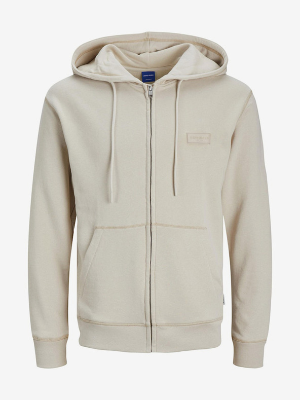 Jack & Jones Béžová pánska mikina Jack & Jones Faded Zip Hoodie