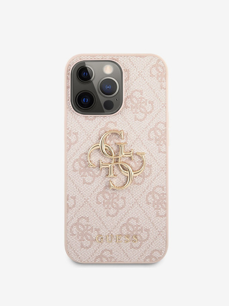 Guess Guess PU 4G Kovové logo zadný kryt pre iPhone 13 Pro ružový