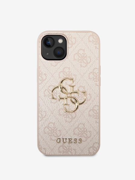 Guess Guess PU 4G kovový zadný kryt s logom pre iPhone 14 ružový