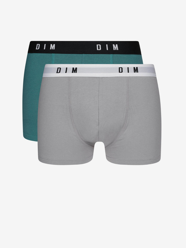 DIM Súprava dvoch pánskych boxeriek v sivej a zelenej farbe Dim BOXER ORIGINAL 2x