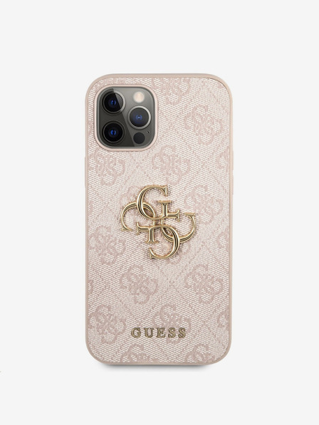 Guess PU 4G Metal Logo Zadní Kryt pro iPhone 12/12 Pro Pink Obal na telefón