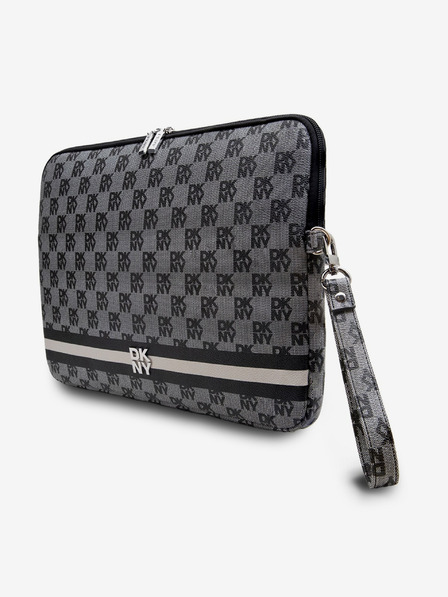 DKNY DKNY PU kožený kryt na notebook so šachovnicovým vzorom a pruhmi 13/14 čierny"