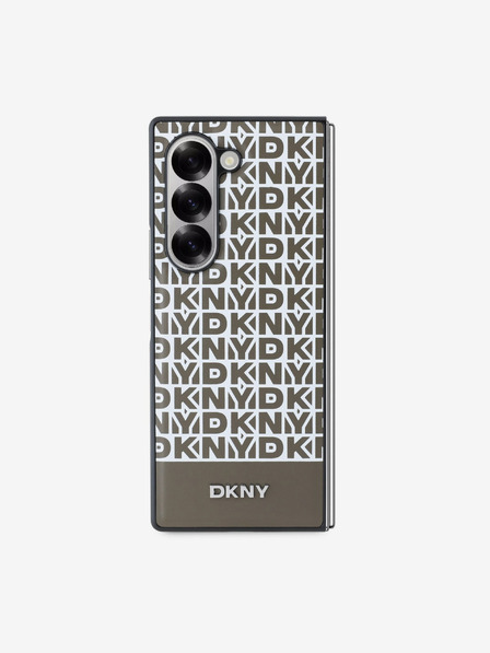 DKNY DKNY PU kožený zadný kryt s opakujúcim sa vzorom spodného pruhu MagSafe pre Samsung Galaxy Z Fold 6 hnedý