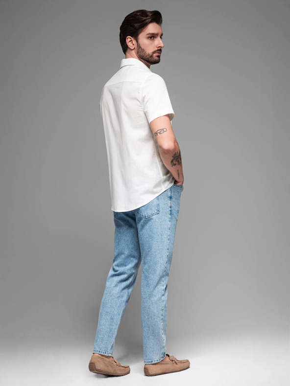 Ombre Clothing Pánska košeľa s krátkym rukávom a kubánskym golierom biela Ombre Clothing