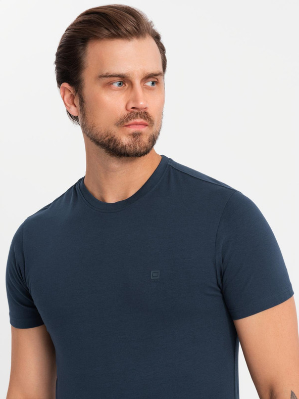 Ombre Clothing Pánske bavlnené tričko s trojfarebnou potlačou - biela a tmavomodrá V3 OM-TSCT-0174 Ombre Clothing