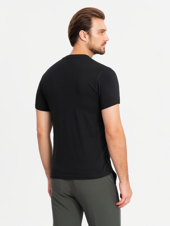 Ombre Clothing Pánske bavlnené tričko s trojfarebnou potlačou - biela a tmavomodrá V3 OM-TSCT-0174 Ombre Clothing