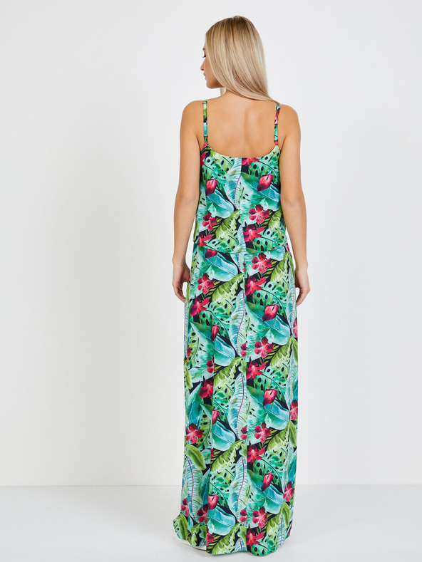 numoco Zelené vzorované maxi šaty Numoco