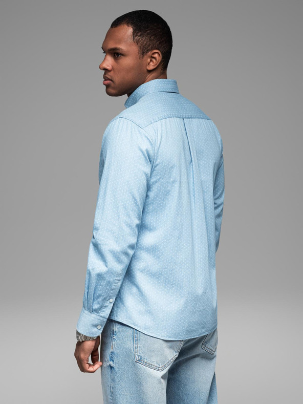 Ombre Clothing Pánske vzorované jemné džínsové tričko s vreckom - svetlomodré Ombre Clothing