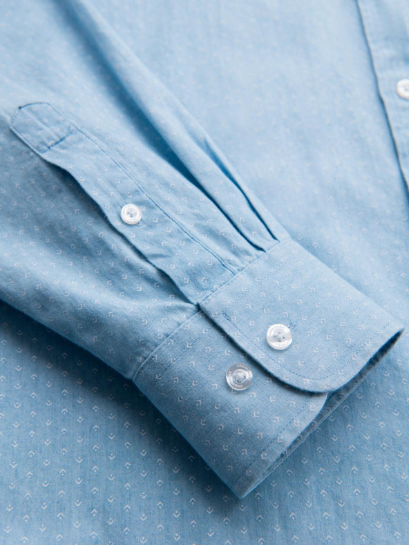 Ombre Clothing Pánske vzorované jemné džínsové tričko s vreckom - svetlomodré Ombre Clothing
