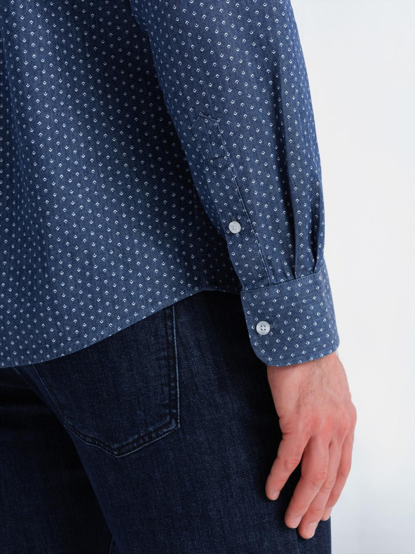 Ombre Clothing Pánska vzorovaná jemná džínsová košeľa s vreckom - modrá Ombre Clothing