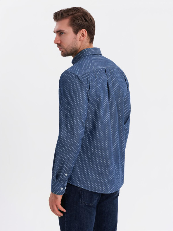 Ombre Clothing Pánska vzorovaná jemná džínsová košeľa s vreckom - modrá Ombre Clothing