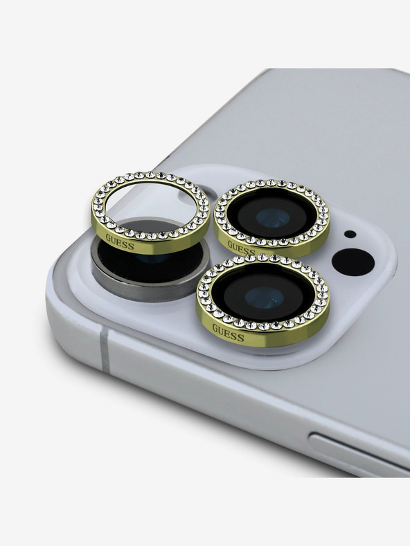 Guess Fixed Glliter Ochrana Čoček pro iPhone 16 Pro/16 Pro Max Gold Obal na telefón