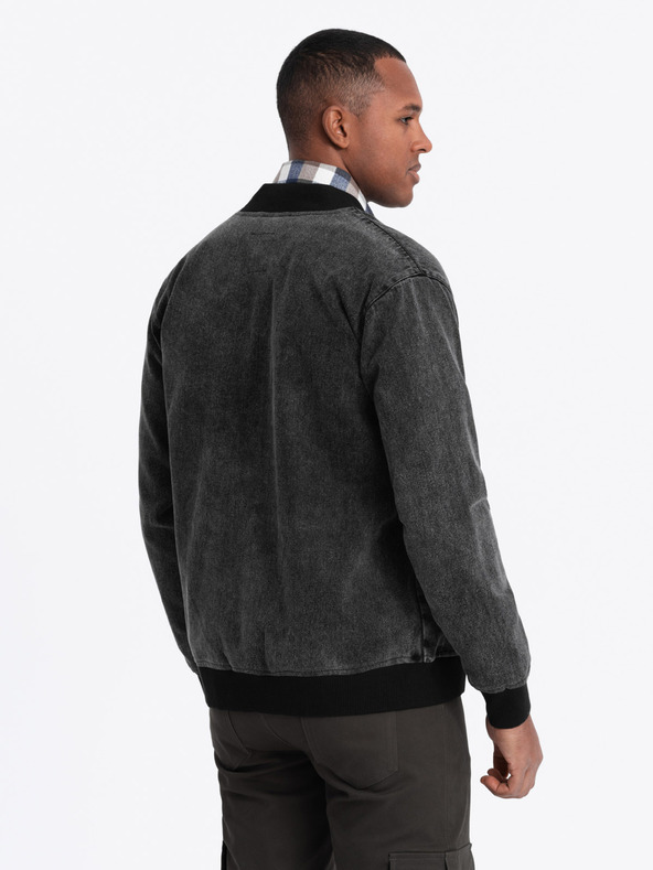 Ombre Clothing Pánska džínsová bunda bomber s efektom stone wash - čierna V2 OM-JADJ-0163 Ombre Clothing