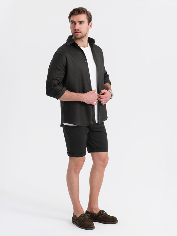 Ombre Clothing Pánske pletené šortky so zahrnutými nohavicami Ombre Clothing