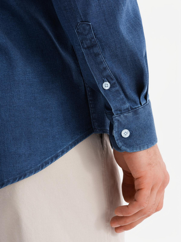 Ombre Clothing Pánska džínsová košeľa s lyocellom a výšivkou na hrudi Ombre Clothing