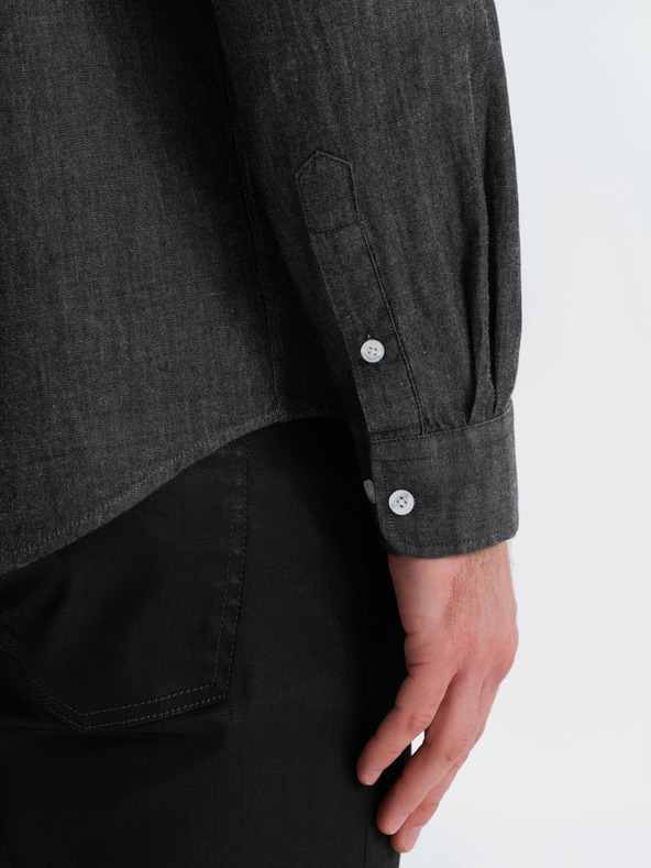 Ombre Clothing Pánska džínsová košeľa s vyšívaným vreckom Ombre Clothing