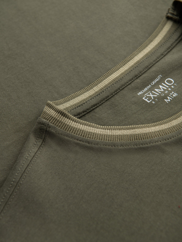 Ombre Clothing Pánske bavlnené tričko s dlhým rukávom, pruhovaným výstrihom do U a výšivkou Ombre Clothing