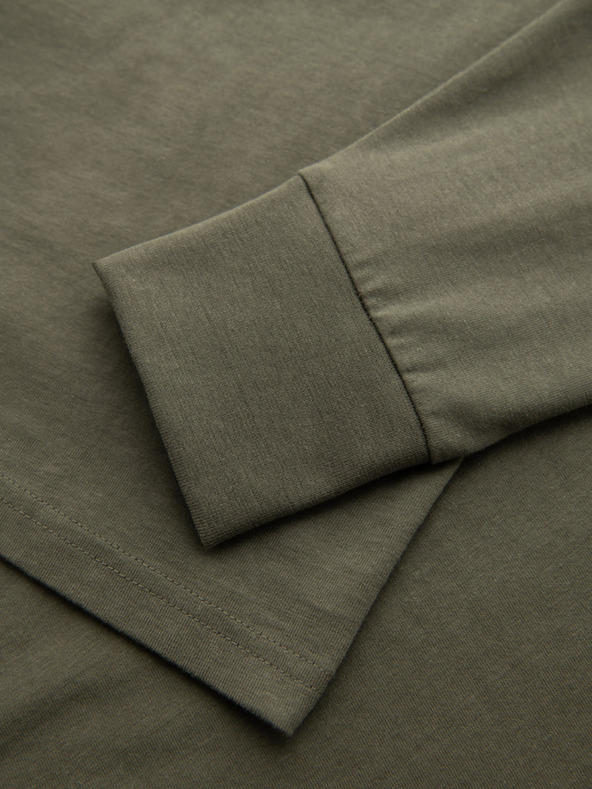 Ombre Clothing Pánske bavlnené tričko s dlhým rukávom, pruhovaným výstrihom do U a výšivkou Ombre Clothing
