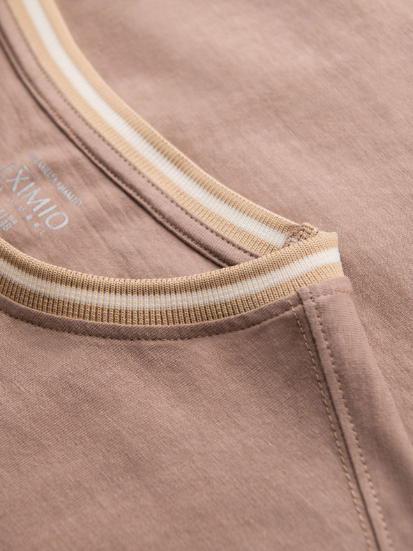 Ombre Clothing Pánske bavlnené tričko s dlhým rukávom, pruhovaným výstrihom do U a výšivkou Ombre Clothing