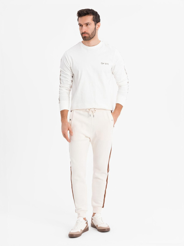 Ombre Clothing Pánske bavlnené tričko s dlhým rukávom a lemovaním a potlačou na hrudi Ombre Clothing
