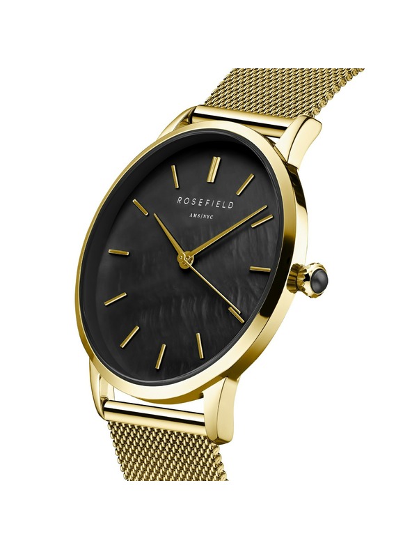 Rosefield Dámske hodinky Rosefield Pearl Edit Mesh Black Gold RBGMG-R07