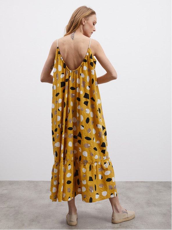 ZOOT.lab Horčicové dámske vzorované maxi šaty s volánom ZOOT.lab Grete