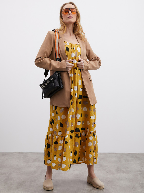 ZOOT.lab Horčicové dámske vzorované maxi šaty s volánom ZOOT.lab Grete
