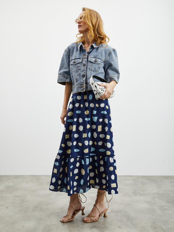 ZOOT.lab Tmavomodré dámske vzorované maxi šaty s volánom ZOOT.lab Grete