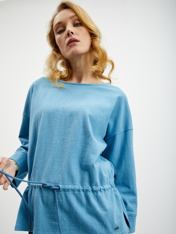 ZOOT.lab Svetlomodrá dámska nadrozmerná mikina so sťahovaním v páse ZOOT.lab Sash