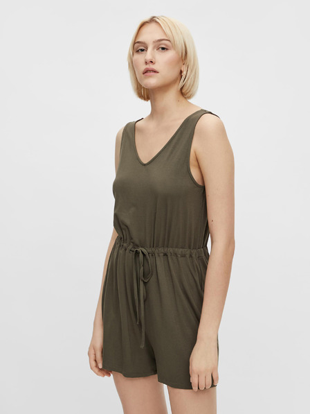 Pieces Khaki krátky overal so zaväzovaním Pieces Neora