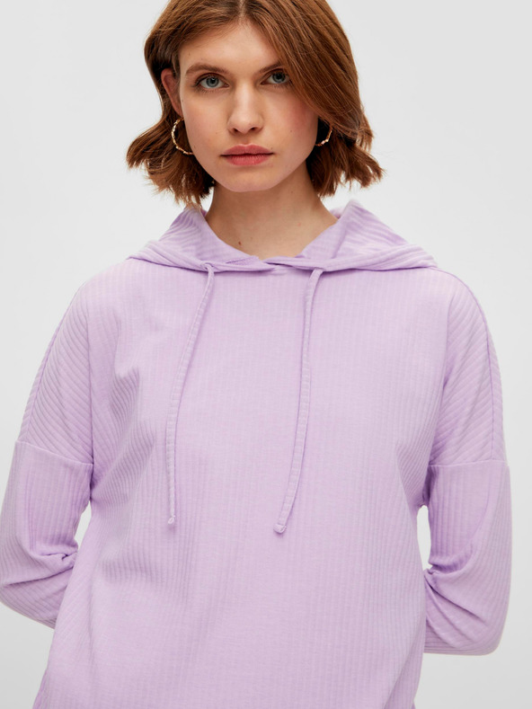 Pieces Svetlofialová mikina s kapucňou Pieces Ribbi