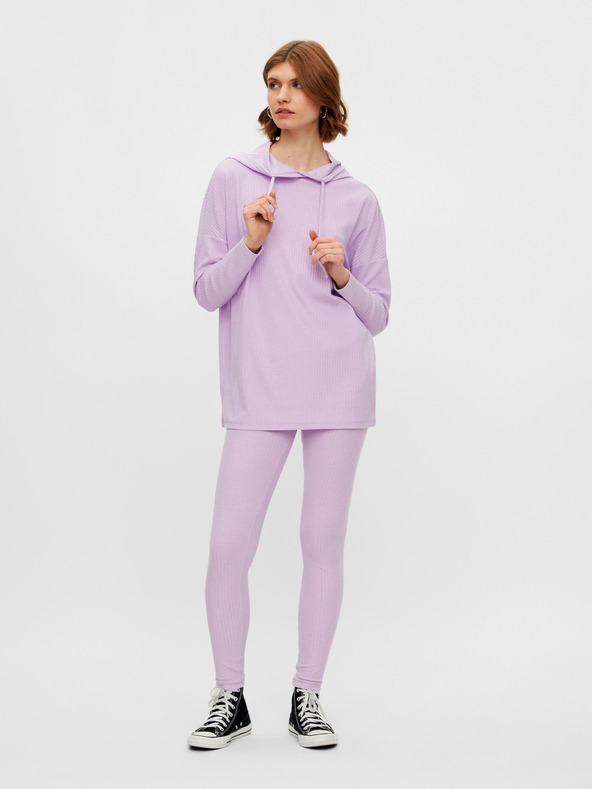 Pieces Svetlofialová mikina s kapucňou Pieces Ribbi