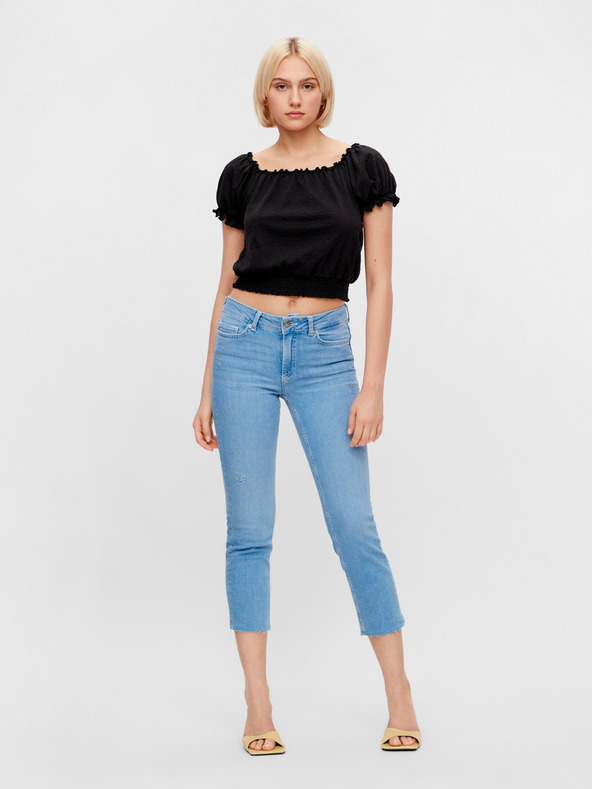 Pieces Čierna krátka blúzka Pieces Leaf