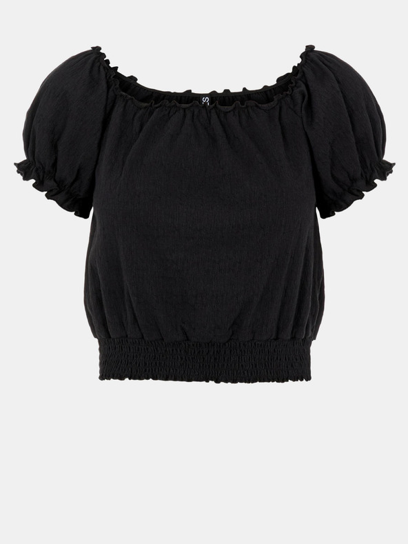 Pieces Čierna krátka blúzka Pieces Leaf