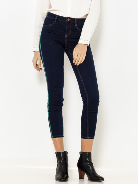 CAMAIEU Tmavomodré skrátené skinny fit džínsy so šerpou CAMAIEU