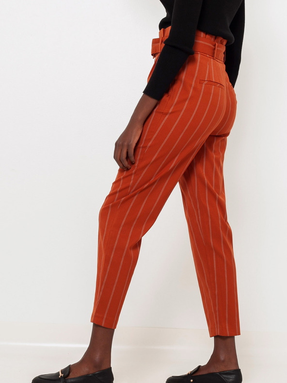 CAMAIEU Oranžové pruhované nohavice s opaskom CAMAIEU