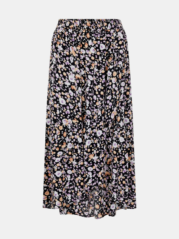Pieces Fialovo-čierna kvetinová midi sukňa Pieces Dua